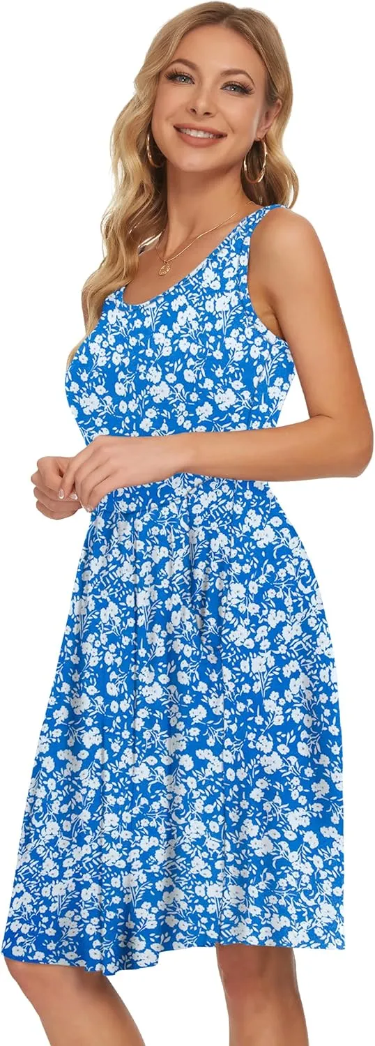 AUSELILY Women's Sleeveless Dresses for Women 2025 Pleated Loose Swing Knee Length Dress with Pockets