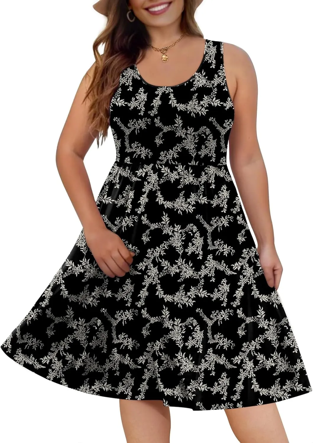 DB MOON Womens Sleeveless Dresses with Pockets Summer Casual Knee Length Sundress