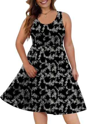 DB MOON Womens Sleeveless Dresses with Pockets Summer Casual Knee Length Sundress