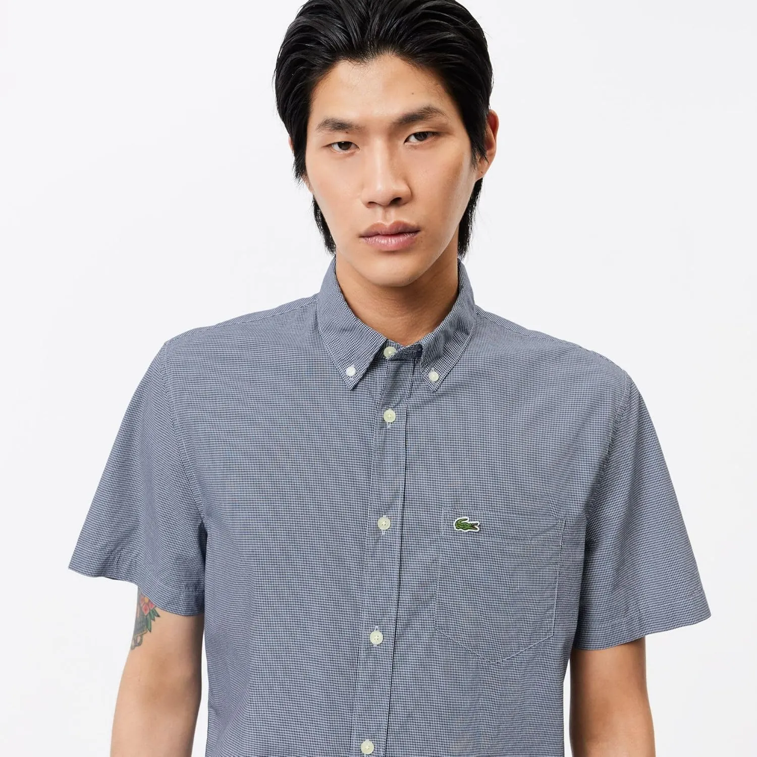 Lacoste Men's Short Sleeved Regular Fit Gingham Print Shirt