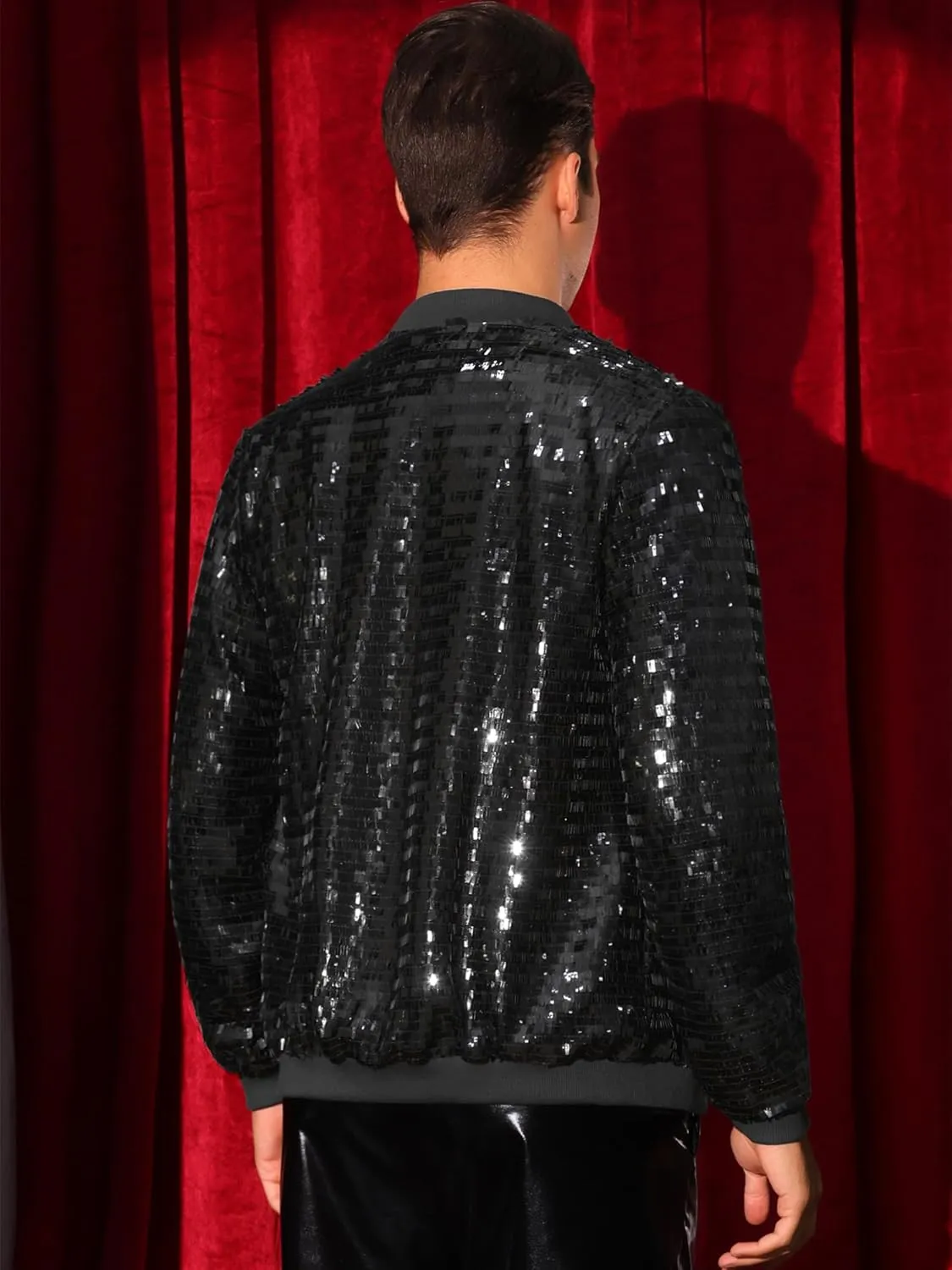 Lars Amadeus Sequin Varsity Jackets for Men's Zipper Festival Disco Sparkly Shiny Baseball Bomber Jacket