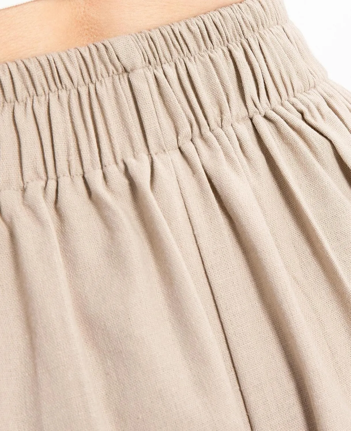 Lisskolo Women's Baggy Linen Wide Leg Palazzo Capris Pull On Embriodered Solid Summer Beach Cropped Culottes Pants Pocketed