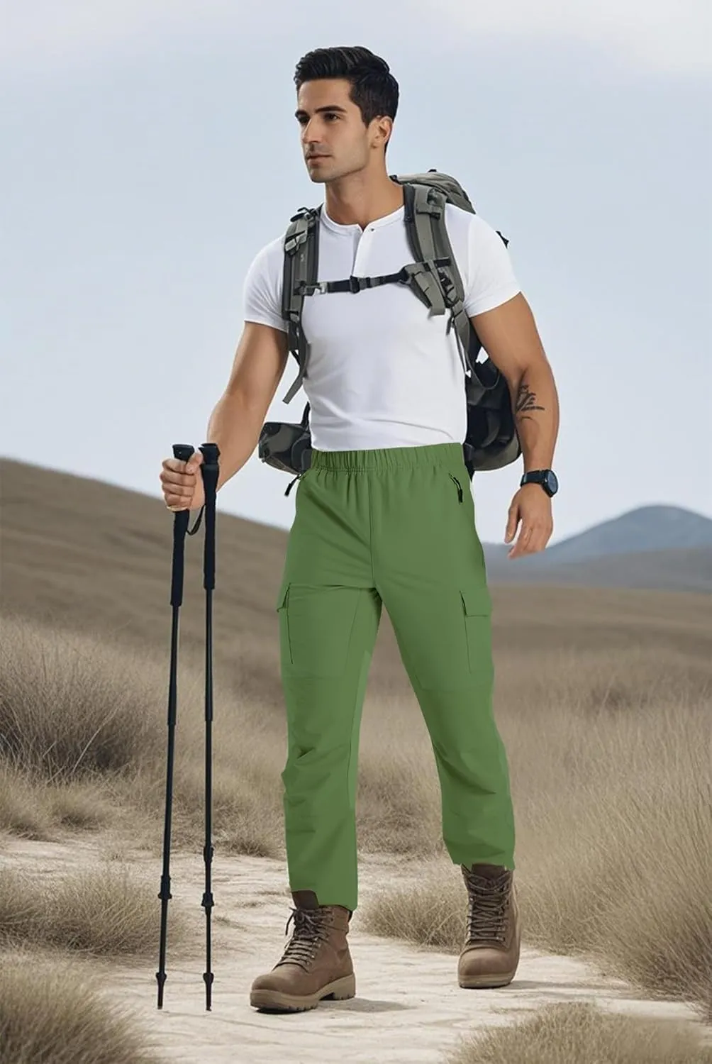 Mens Hiking Pants Cargo Sweatpant with Zipper Pocket Stretch Tactical Trousers Jogger Pant for Travel