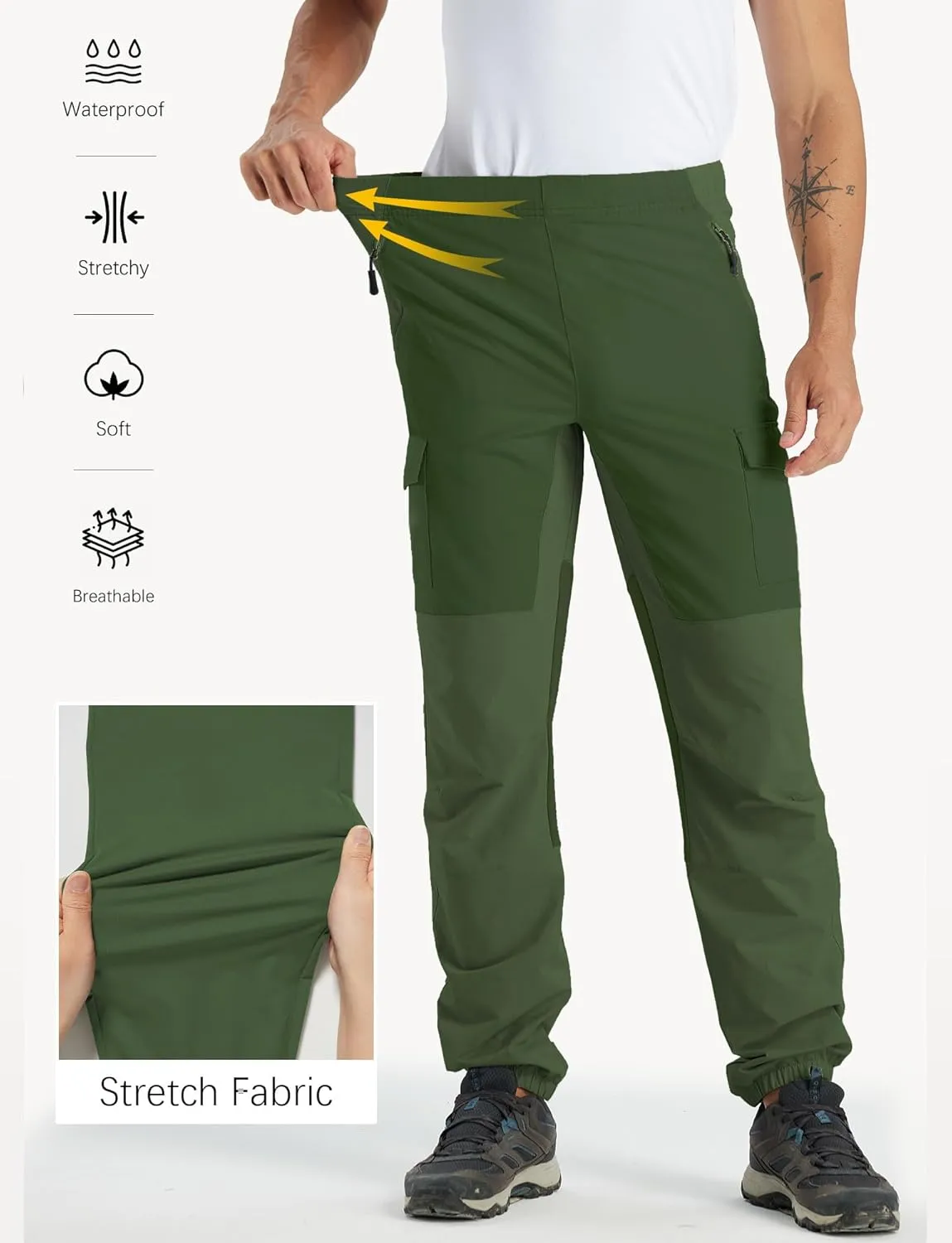 Mens Hiking Pants Cargo Sweatpant with Zipper Pocket Stretch Tactical Trousers Jogger Pant for Travel