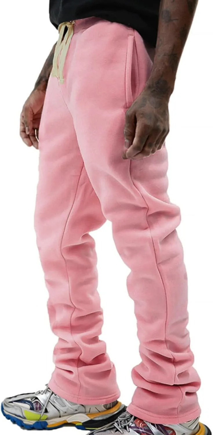 Mens Stacked Flared Joggers Open Front Drawstring Waist Sweatpants Casual Sport Athletic Pants with Pockets