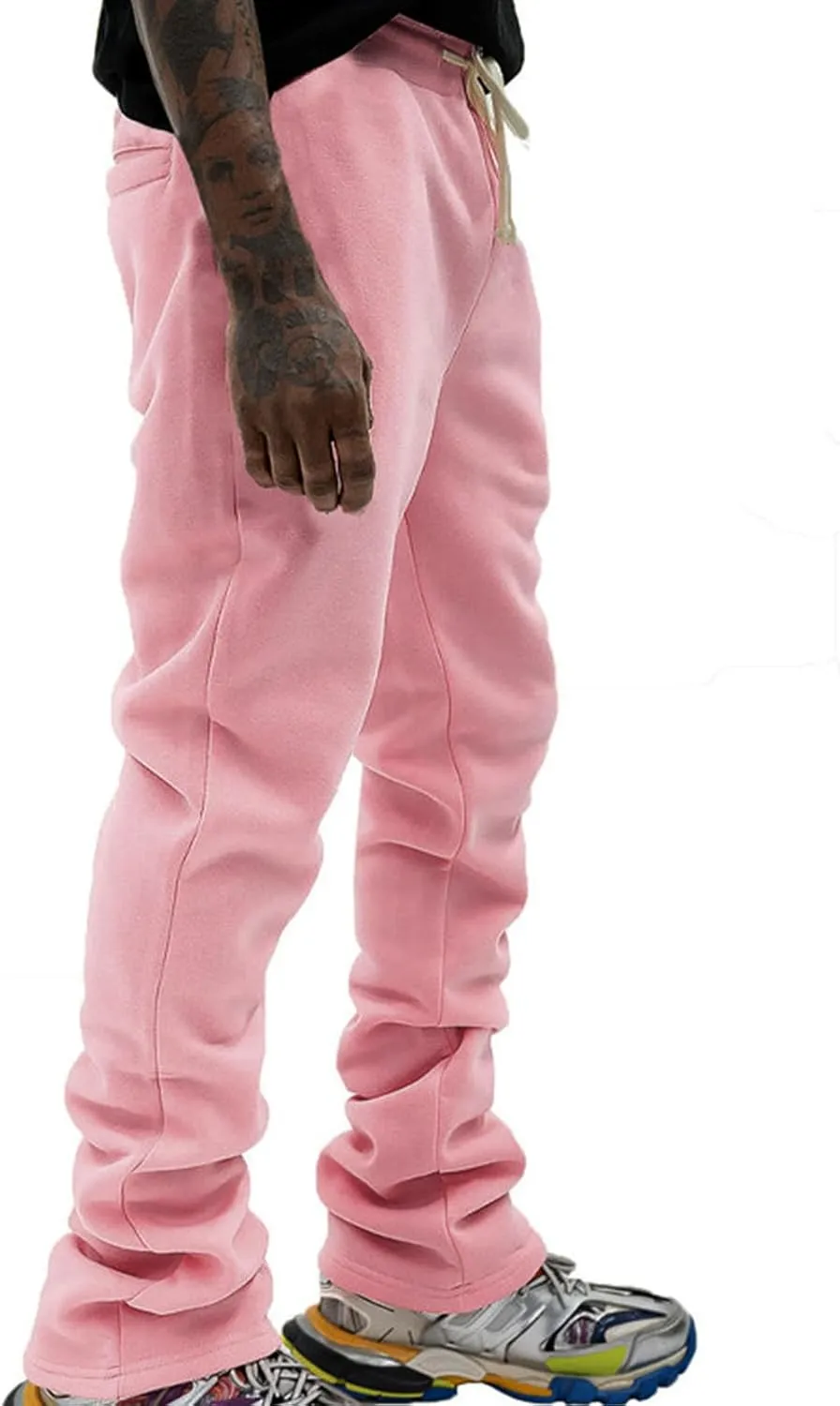 Mens Stacked Flared Joggers Open Front Drawstring Waist Sweatpants Casual Sport Athletic Pants with Pockets
