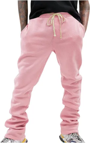 Mens Stacked Flared Joggers Open Front Drawstring Waist Sweatpants Casual Sport Athletic Pants with Pockets