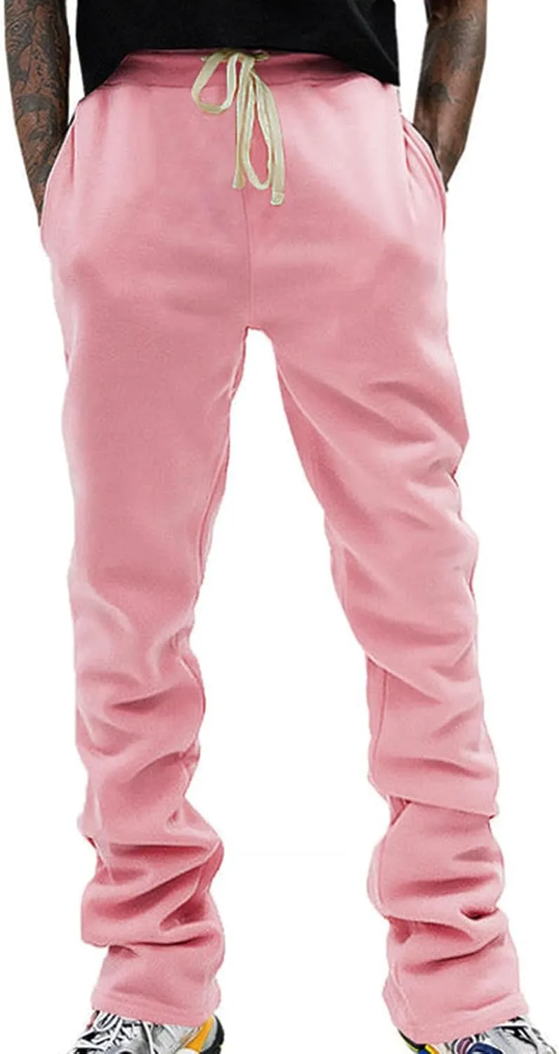 Mens Stacked Flared Joggers Open Front Drawstring Waist Sweatpants Casual Sport Athletic Pants with Pockets