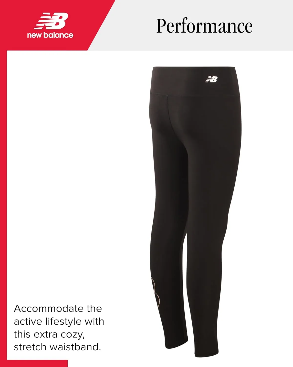 New Balance Girls' Active Leggings - Full Length Performance Yoga Pants - Athletic Workout and Dance Tights (7-16)