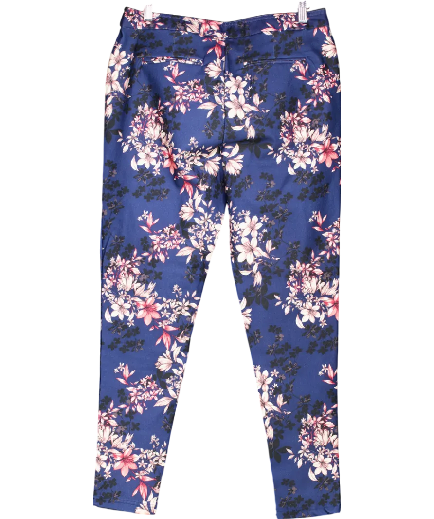 New Look Blue Cropped Floral Trousers UK 12