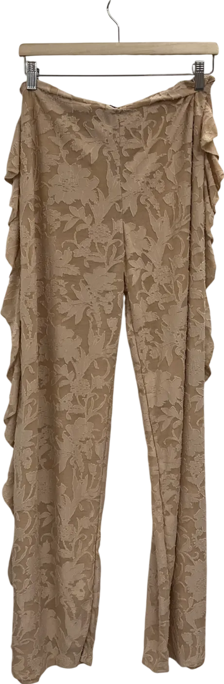 PrettyLittleThing Beige Stone Floral Sheer Burnout Frill Edge UK 12