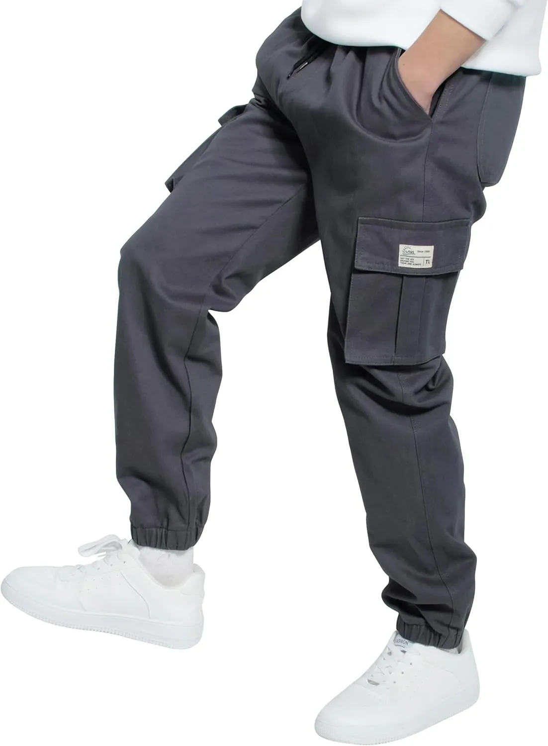 TLAENSON Boys Cargo Joggers Pants Elastic Waist Casual Jogging Trousers Bottom for Kids 6-16 Years