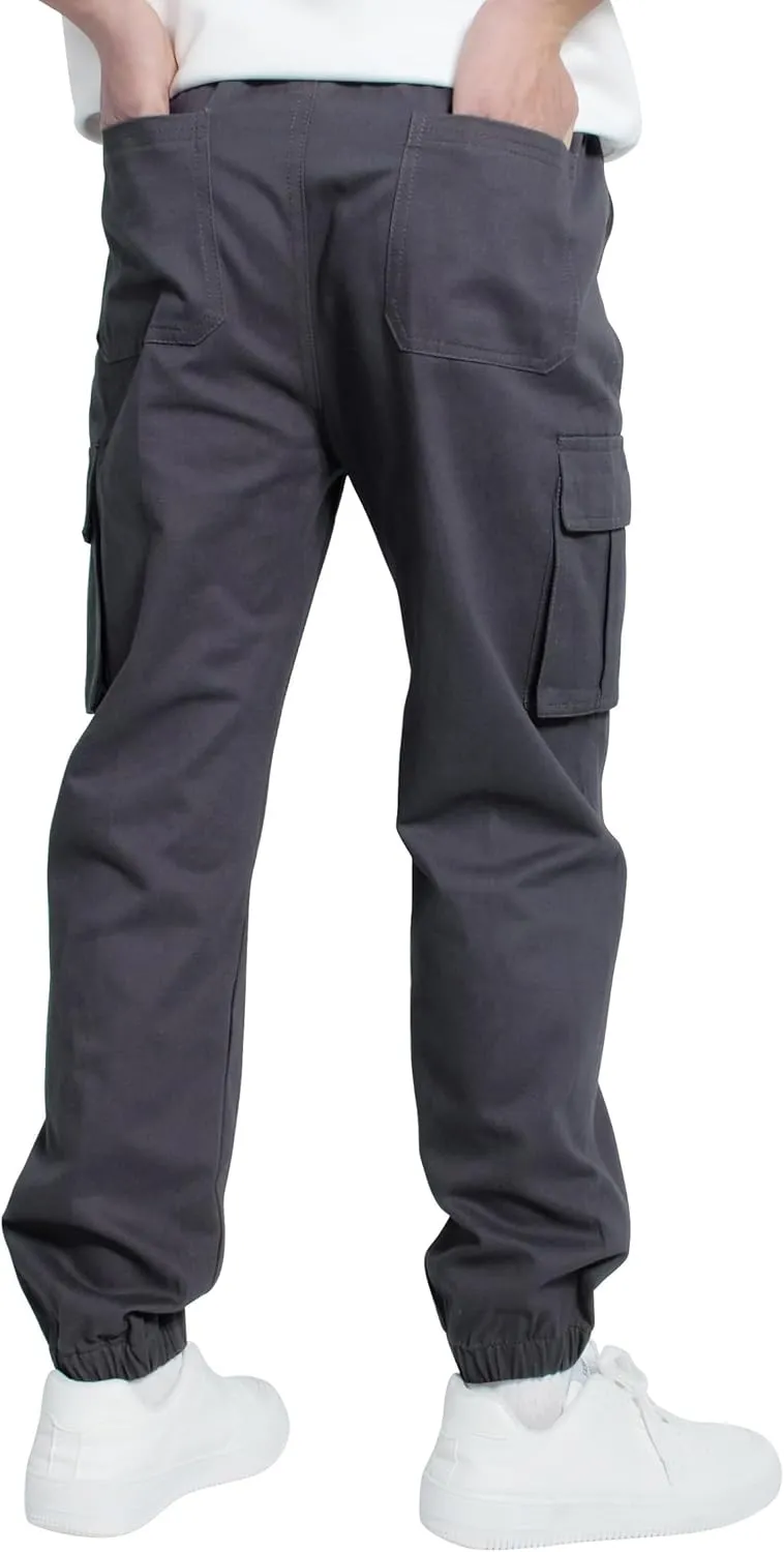 TLAENSON Boys Cargo Joggers Pants Elastic Waist Casual Jogging Trousers Bottom for Kids 6-16 Years